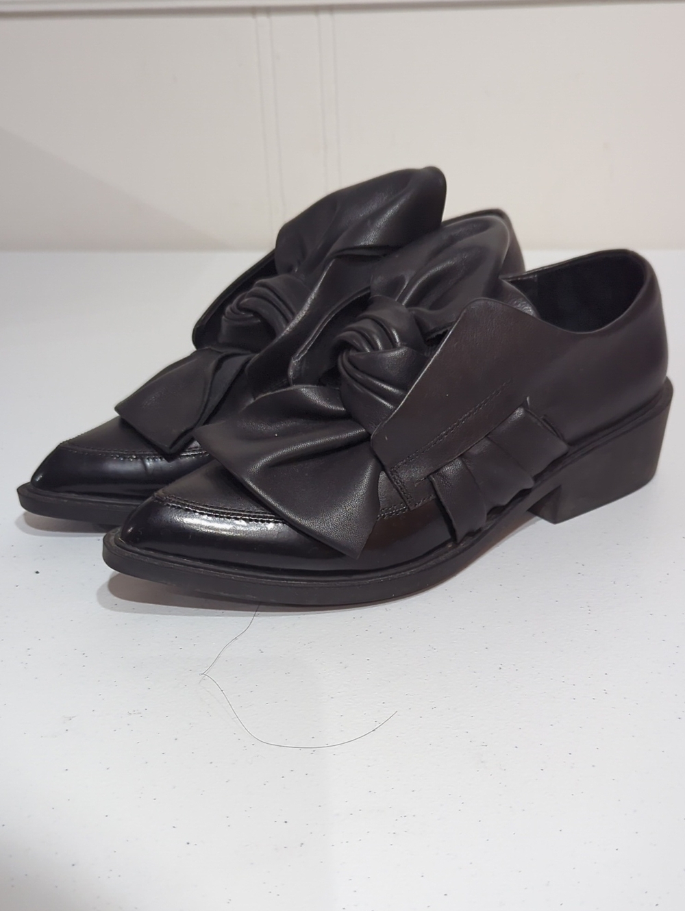 L.A.M.B Black Knot Detail Leather Pointed Loafers - size 6